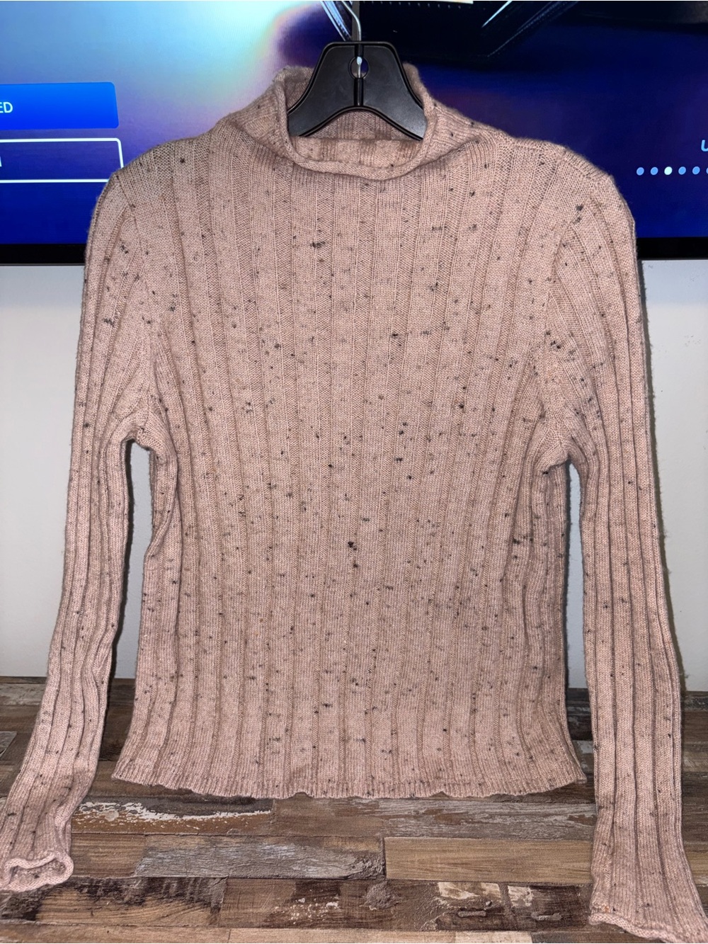 Madewell Speckled Ribbed Mock Neck Sweater in Dusty Rose Wool Blend